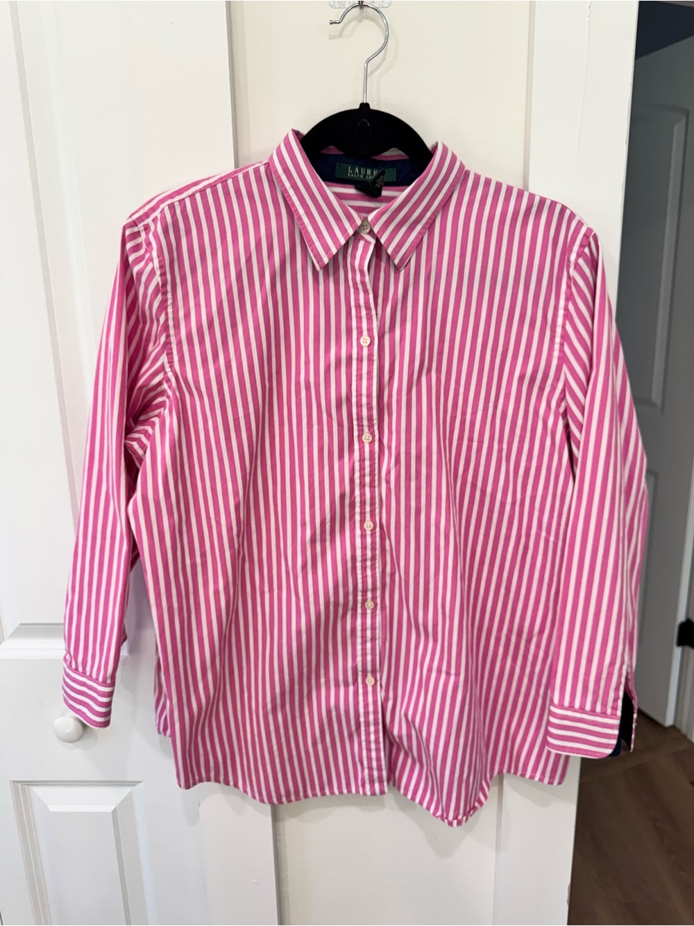Ralph Lauren Pink and White Vertical Stripe Button-Down Shirt